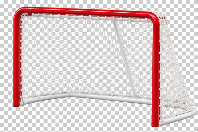 An ice hockey goal with a net.