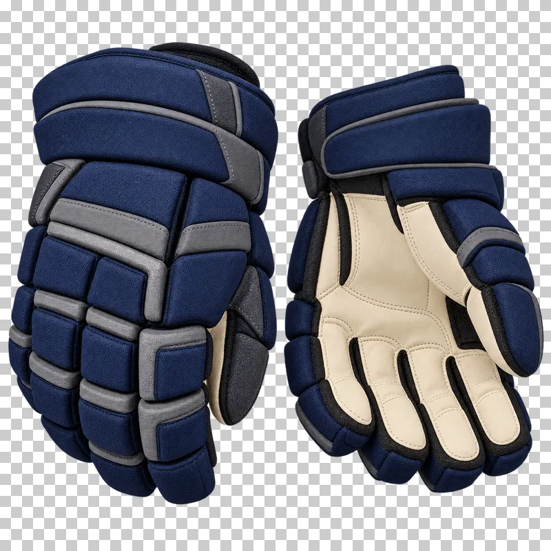 A pair of padded ice hockey gloves.