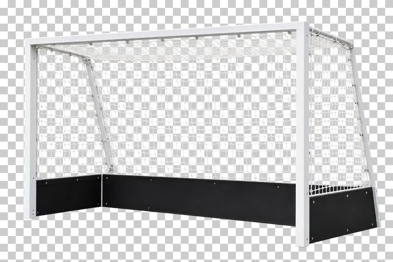 A field hockey goal with a net and low backboards.