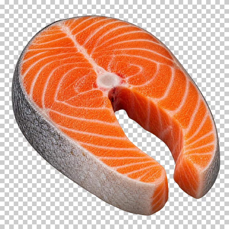 Raw salmon cross-cut steak, isolated on a transparent background.