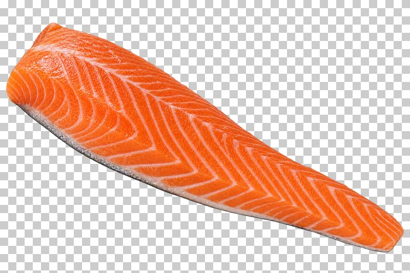 Raw whole side of salmon, isolated on a transparent background.