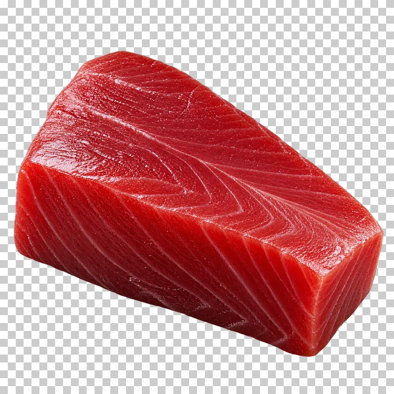Raw yellowfin tuna steak, isolated on a transparent background.