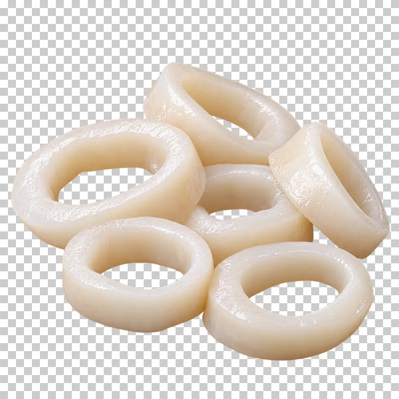 Raw calamari rings, isolated on a transparent background.