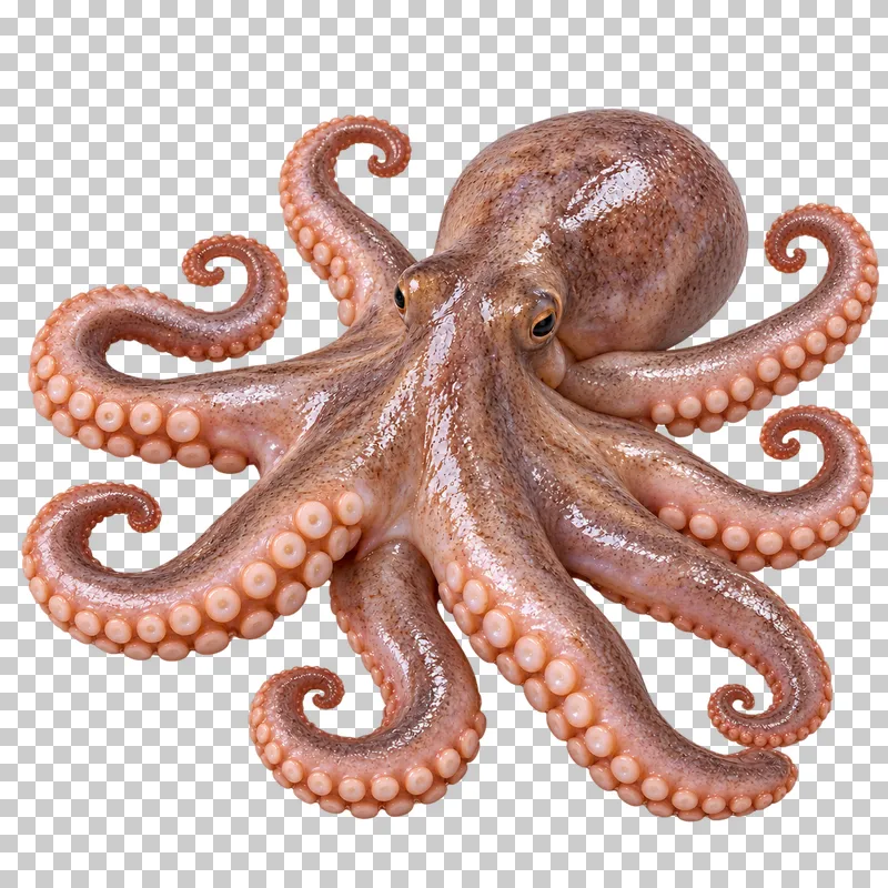 Whole raw octopus, isolated on a transparent background.