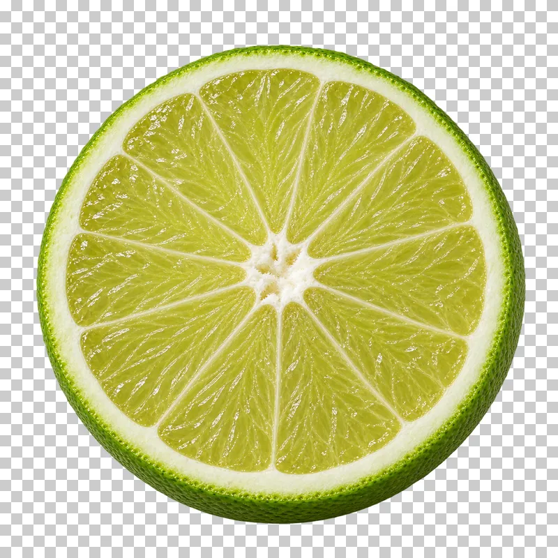 A round lime slice with pale green flesh and a narrow green rind.