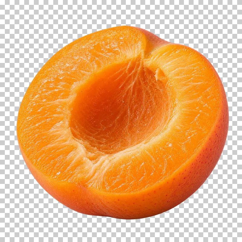 An apricot half with orange flesh and an empty stone cavity.