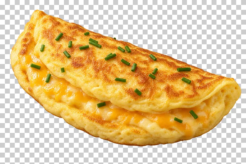 A folded cheese omelette with melted cheese and chopped chives.