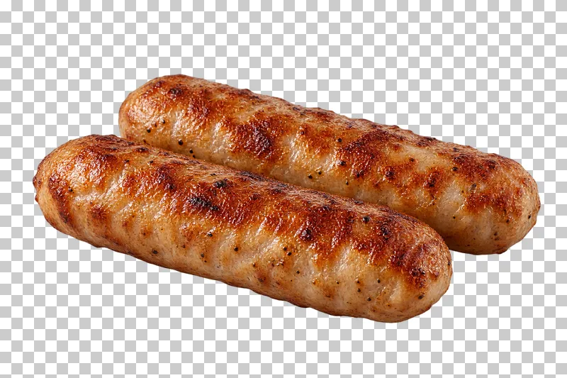 Two browned breakfast sausages arranged together.