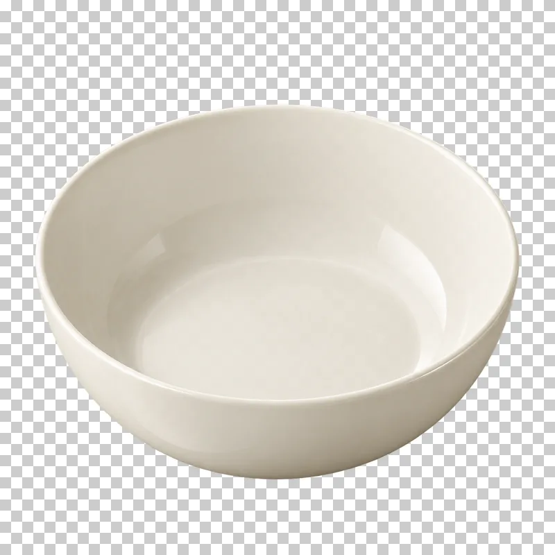 An empty deep round ivory porcelain soup bowl with smooth upright walls.