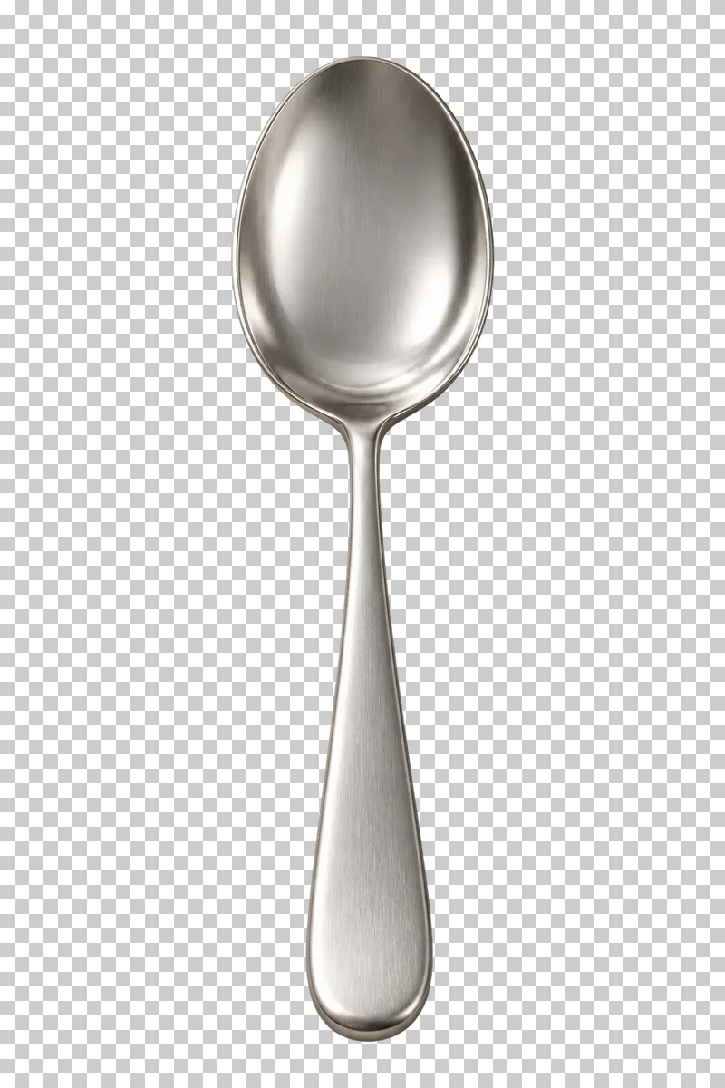 A brushed stainless-steel soup spoon with a deep oval bowl and rounded handle.
