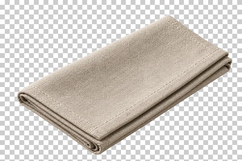 An oatmeal linen napkin folded into a compact rectangle with finished stitched hems.
