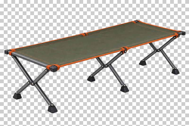 An olive fabric folding camp cot on a complete graphite metal frame.