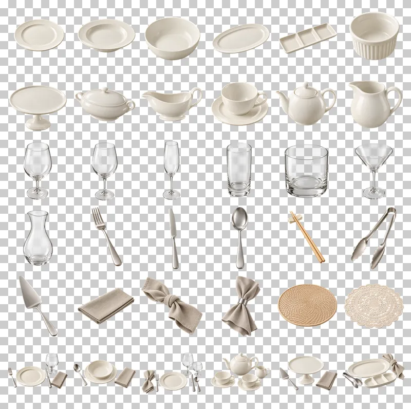 Tableware and Place Settings Photo PNG Collection: all 36 elements in one grid
