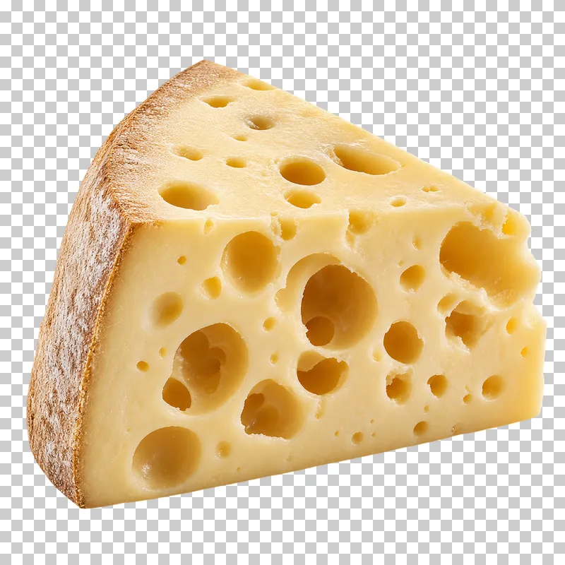 An Emmental wedge with large irregular holes.