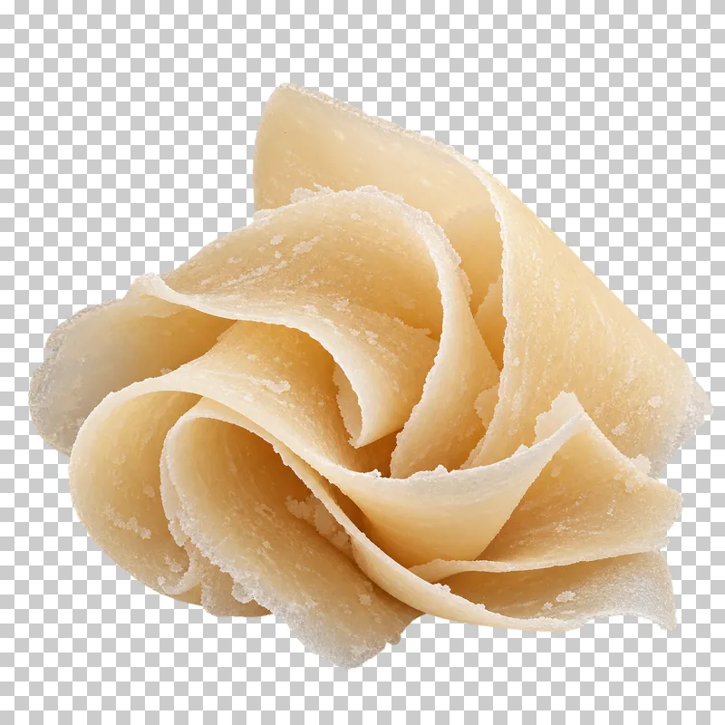 A thin shaved cheese rosette with ruffled edges.