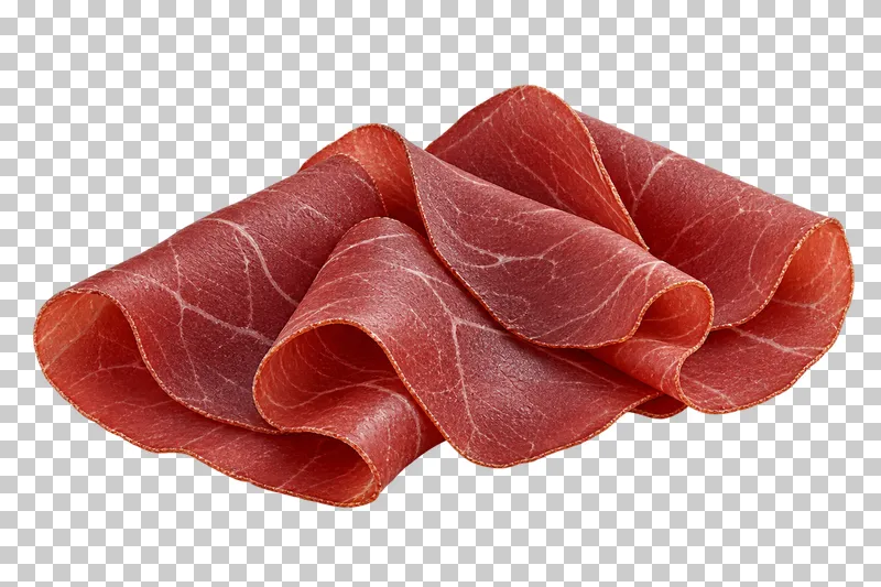 Thin dark-red bresaola slices arranged in overlapping folds.