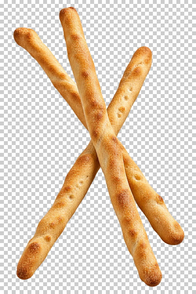Long grissini breadsticks in a crossed arrangement.