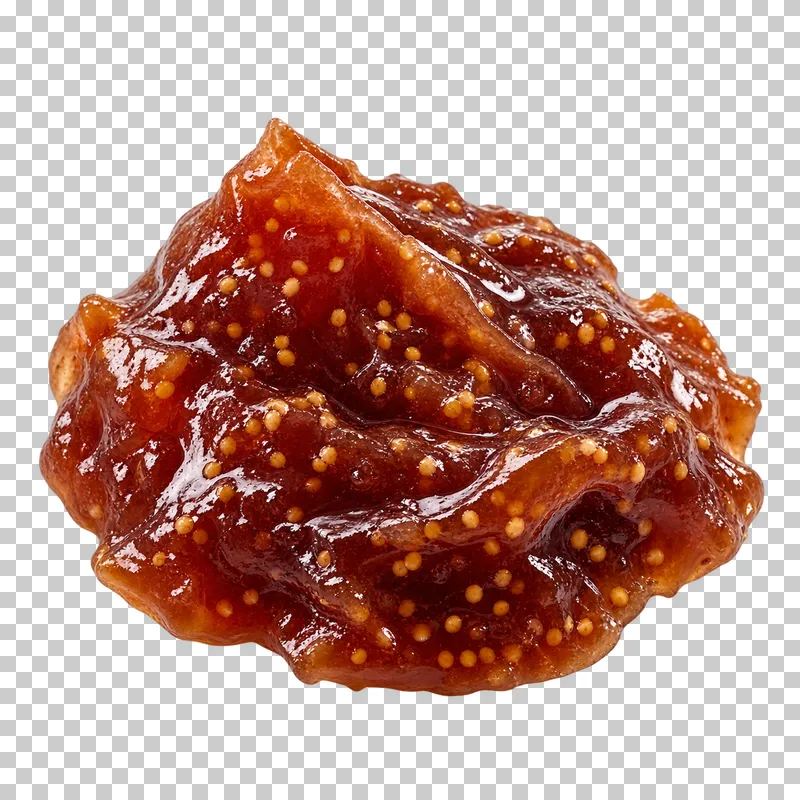 A glossy fig jam dollop with visible fine seeds.