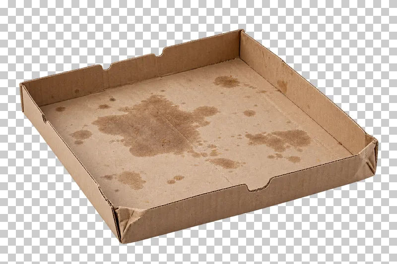 Grease-stained pizza-box base.