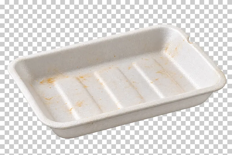 Used expanded-polystyrene food tray.