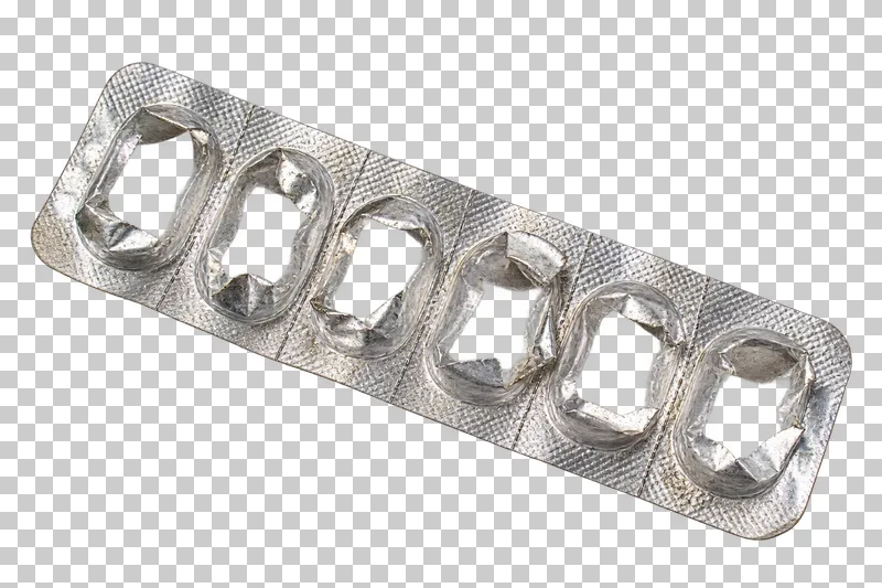 Emptied tablet blister strip with torn foil.