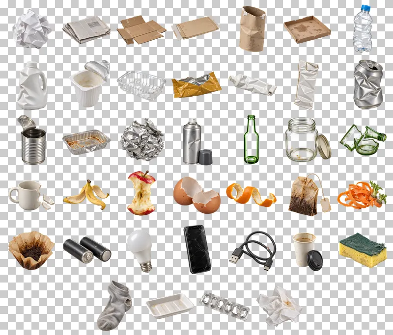 Household Waste and Recycling Photo PNG Collection: all 39 elements in one grid