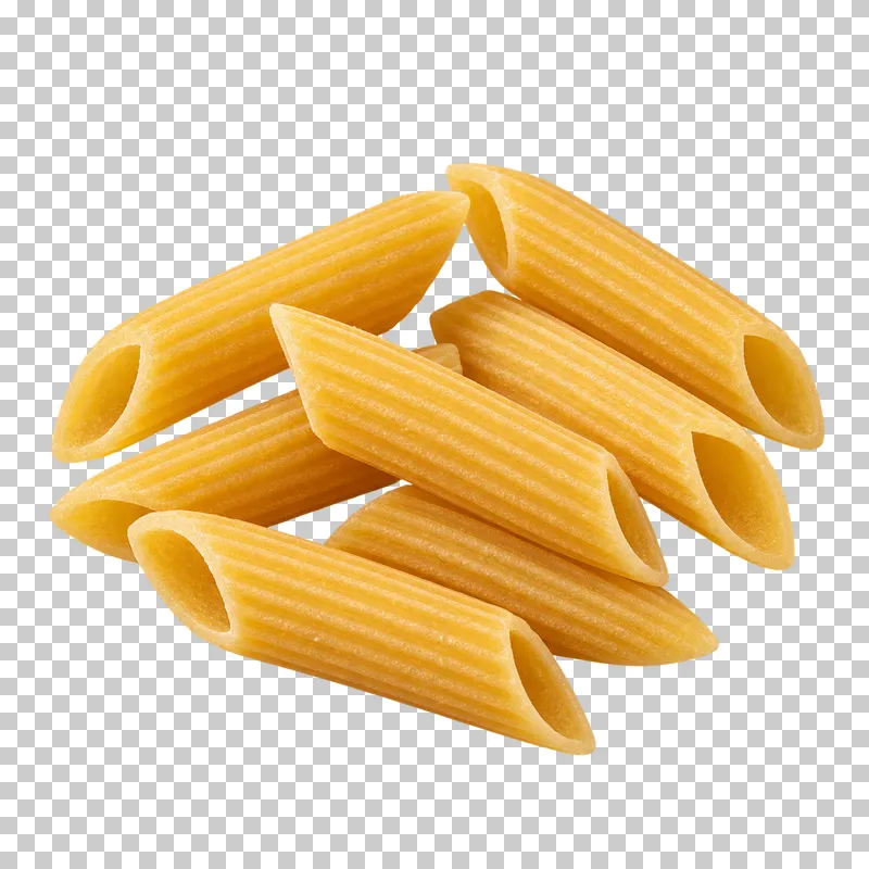 A compact group of dry penne rigate with diagonal-cut hollow ends.