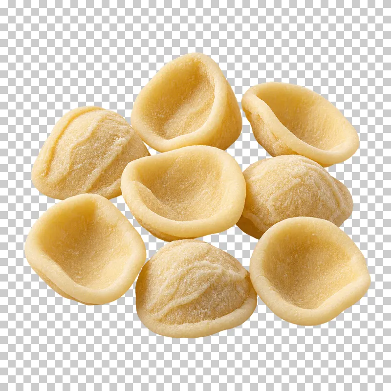 A compact group of fresh ear-shaped orecchiette pasta.