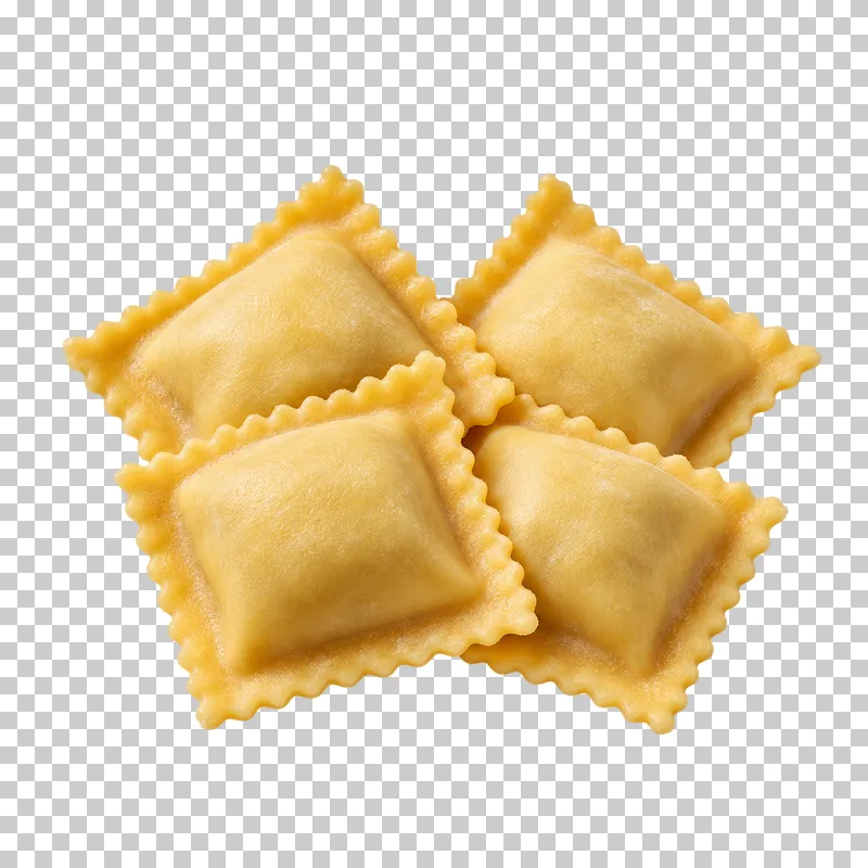 A compact group of fresh square ravioli with sealed edges.