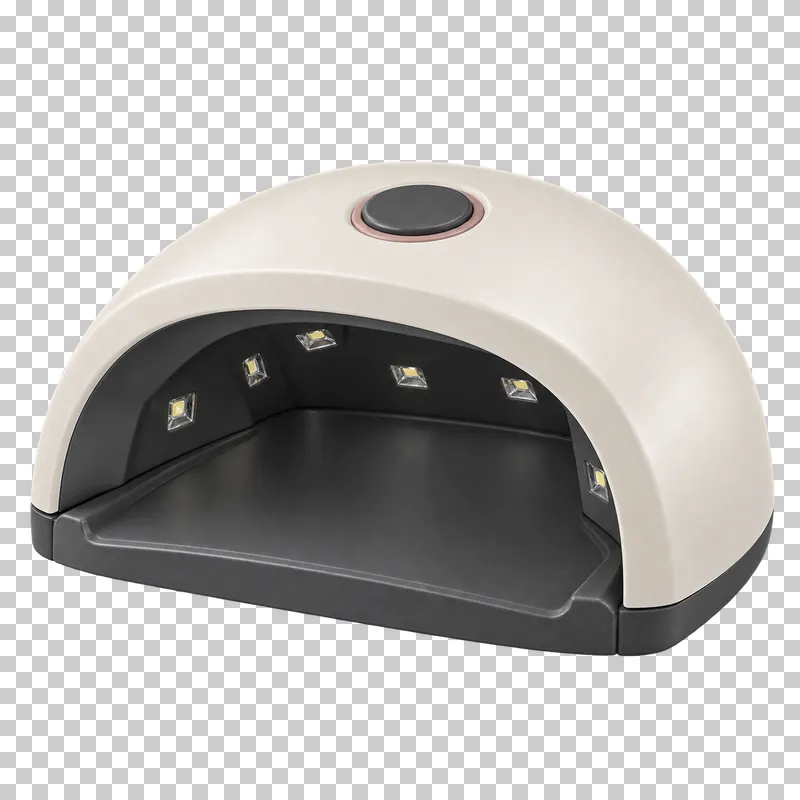 An ivory LED nail-curing lamp with a graphite base and open hand compartment.
