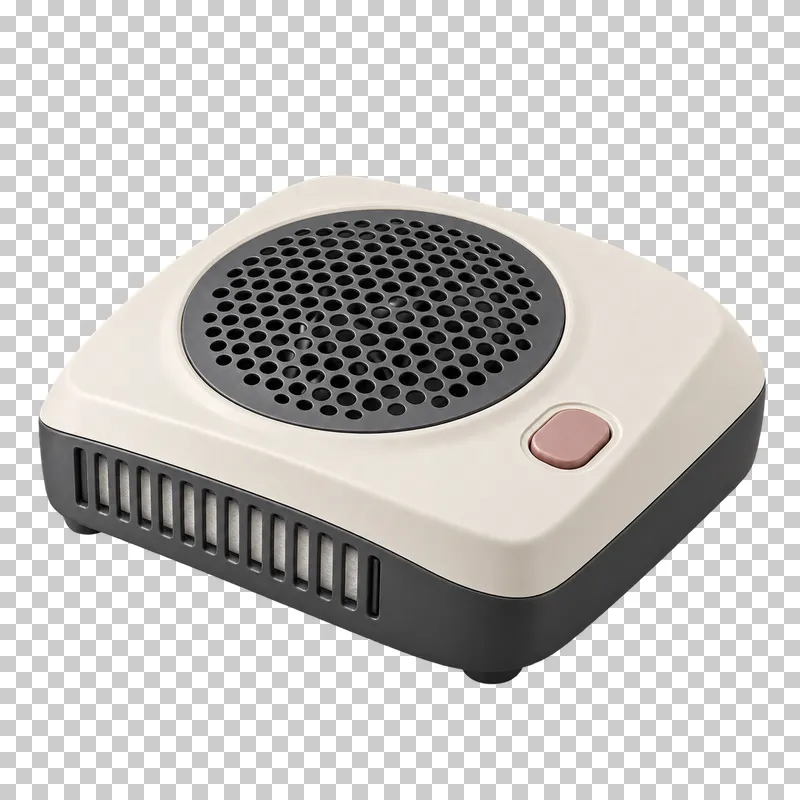 An ivory tabletop manicure dust collector with a round graphite grille.