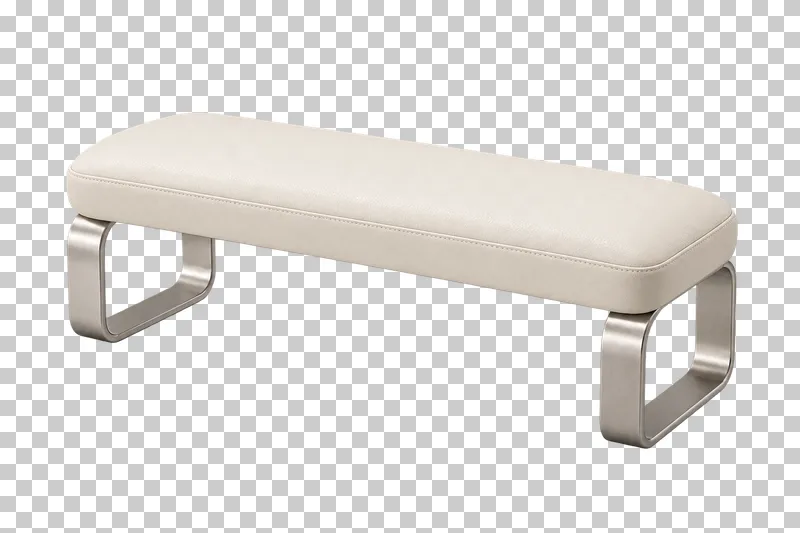 An ivory padded manicure armrest supported by two metal legs.