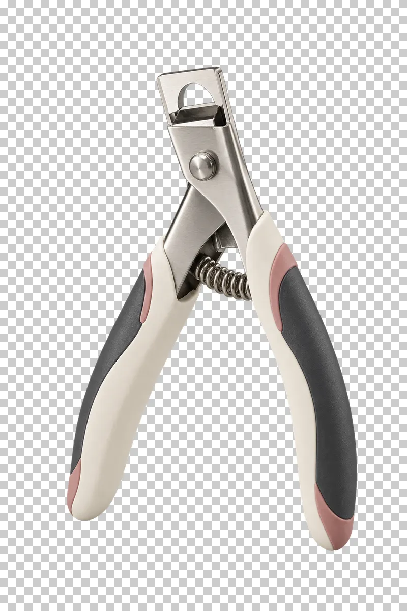 A spring-loaded nail-tip guillotine cutter with steel jaws and pale grips.