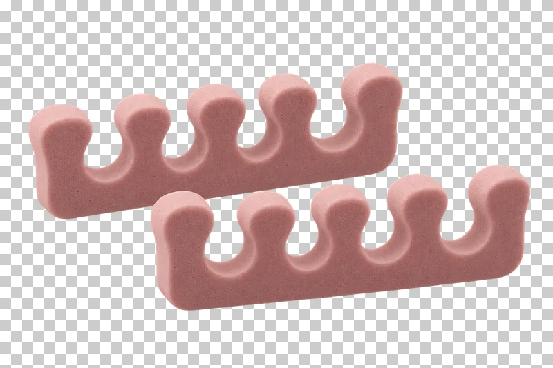 A pair of rose foam toe separators, each with four open toe gaps.