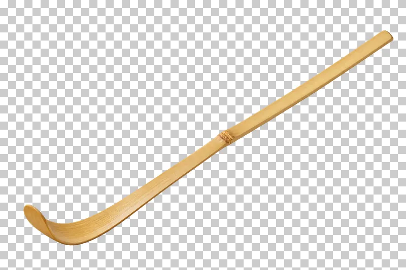 A long bamboo chashaku with a small curved scoop at one end.