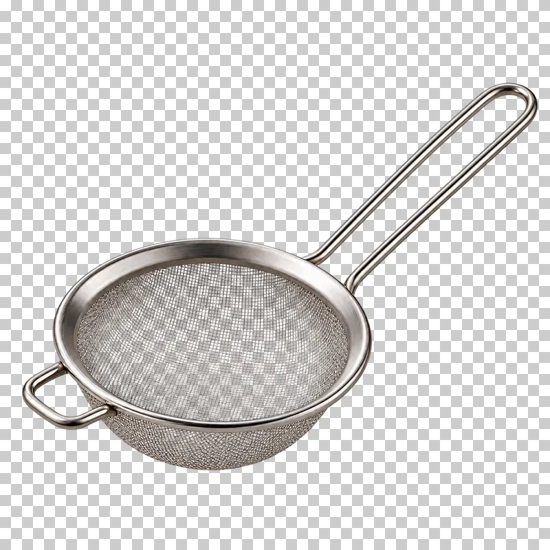 A small stainless steel fine-mesh matcha sifter with a handle and support loop.