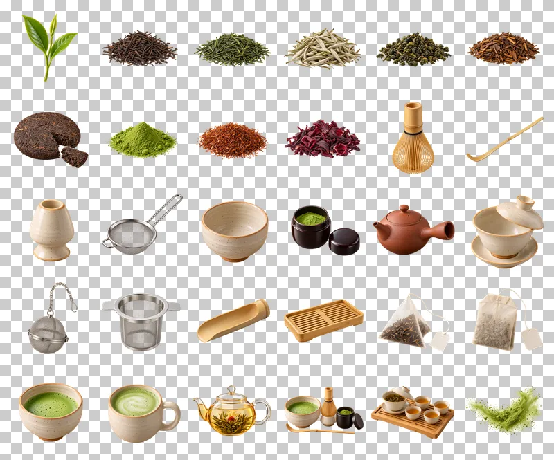 Tea and Matcha Preparation Photo PNG Collection: all 30 elements in one grid