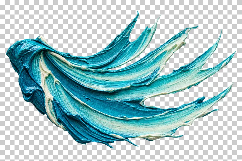 Turquoise and ivory paint spreads into separated curved fingers from a narrow base.