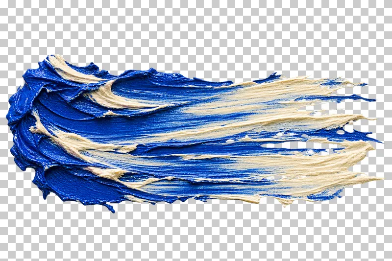 Long blue and ivory bristle strands run horizontally, with thin transparent gaps and ragged ends.