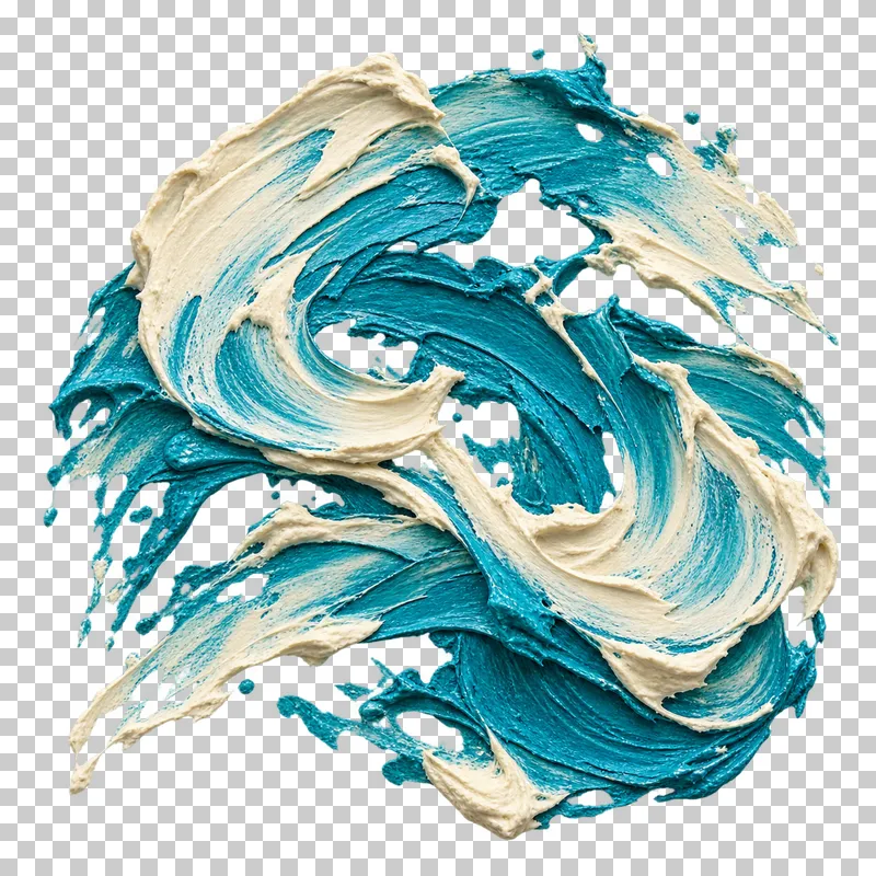 Broken turquoise and ivory brush marks surround irregular open gaps in a roughly round patch.