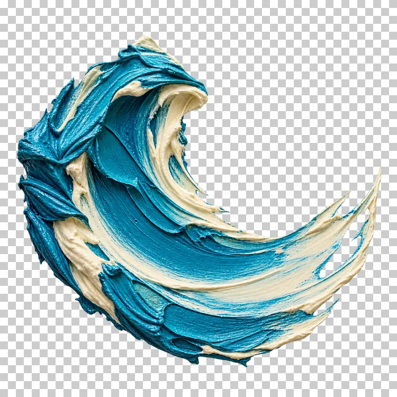Turquoise and ivory paint forms an open crescent with a thick outer rim and broad curved knife planes.