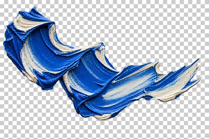 Several blue knife deposits overlap in an angular horizontal trail with distinct raised lips.