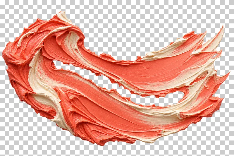 A coral and ivory paint sheet has a scraped opening through its center and raised edges around the gap.