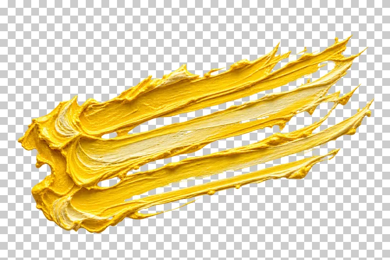 Several yellow paint ribs run horizontally with wide transparent channels between them and irregular pointed ends.