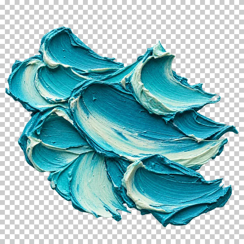 Broad turquoise knife dabs overlap in a compact cluster, each with a curved raised lip.