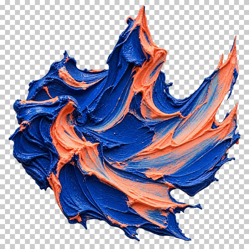 Blue paint with coral streaks forms a connected cluster of several unequal jagged peaks.