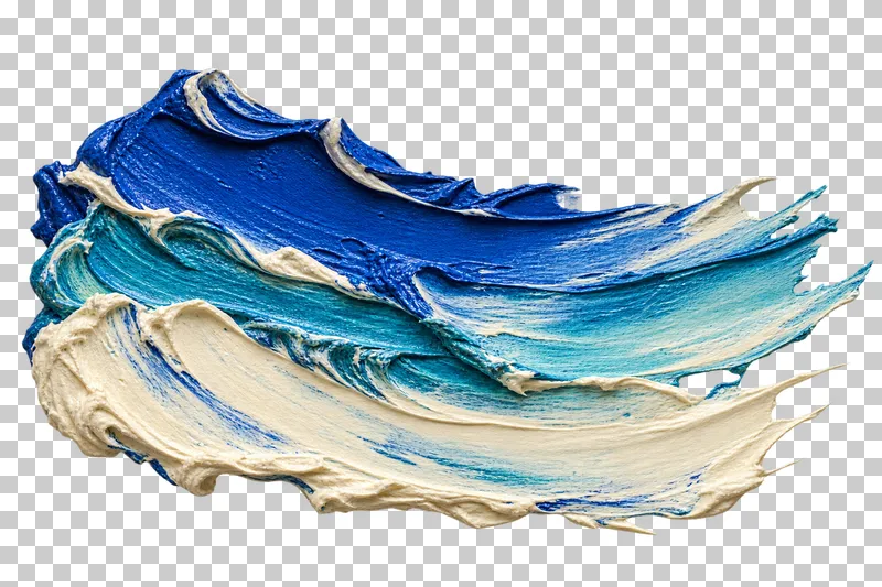 Three broad blue, turquoise, and ivory passes overlap into an uneven horizontal paint field.