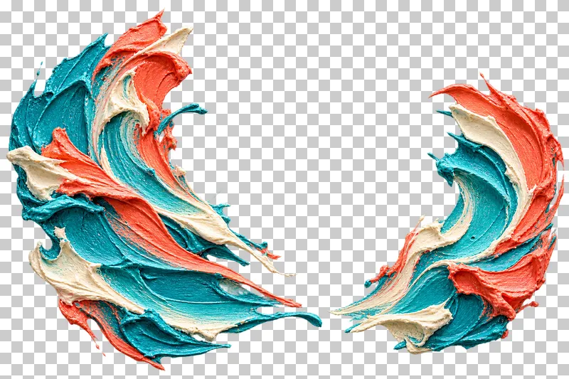 Unequal turquoise and coral paint banks face each other across a wide transparent central opening.
