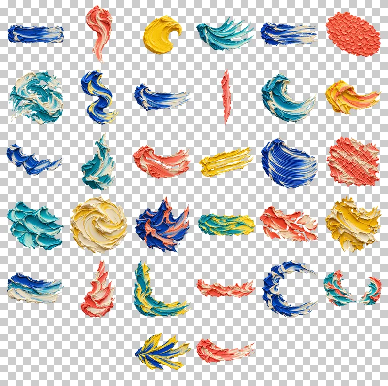 Impasto Paint Strokes and Textures PNG Collection: all 32 elements in one grid