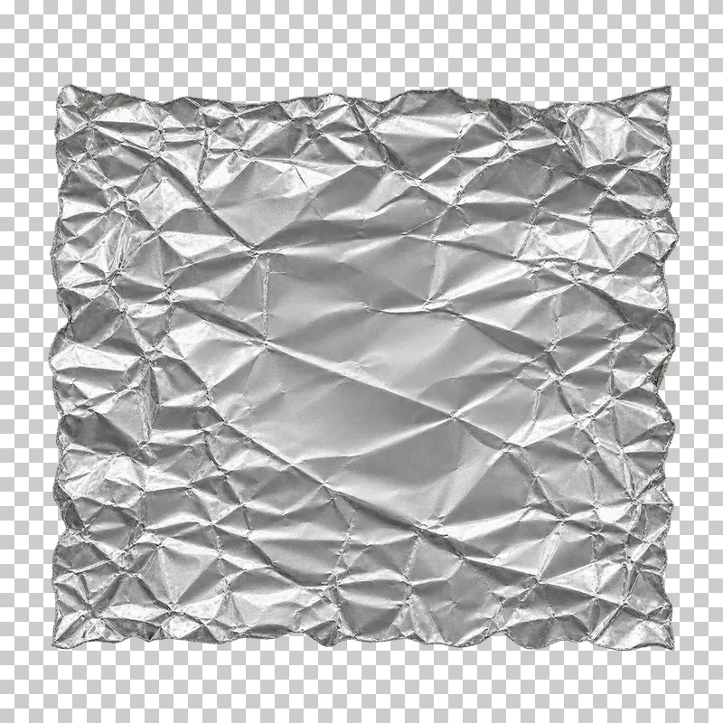 A thin silver foil sheet with fine crumpled folds and irregular edges.